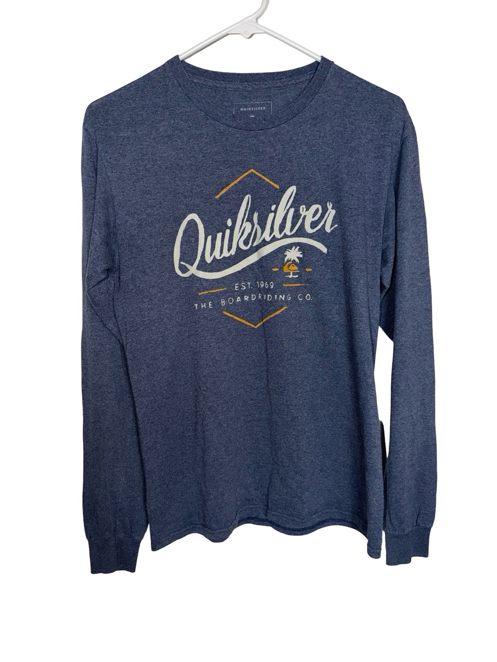 Quiksilver Long Sleeve Logo Tee - Navy Heather with White & Gold Accents
